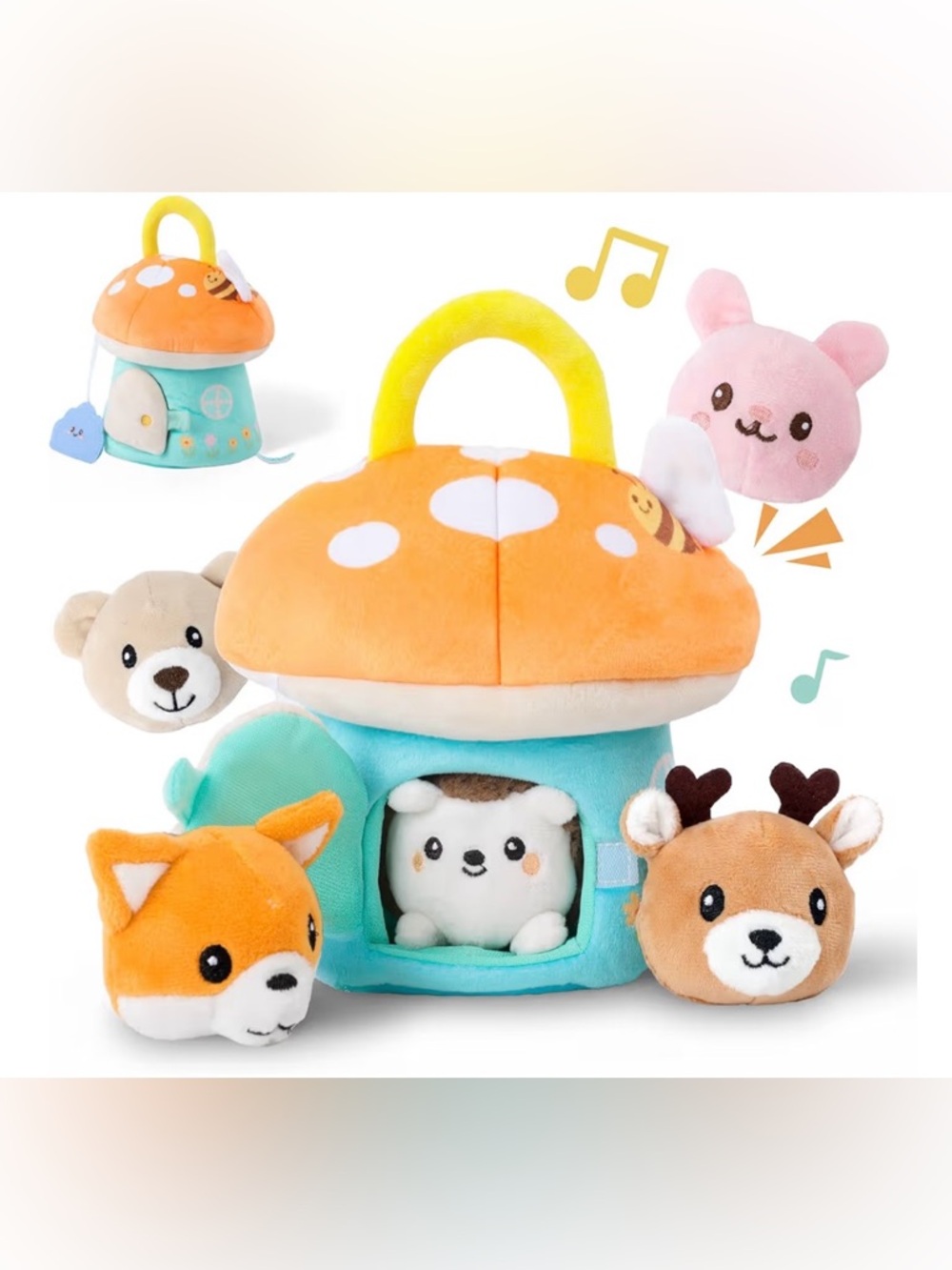 Plush Mushroom House Learning Toy with 5 Forest Friends - Orange & Blue, NWT 🦔